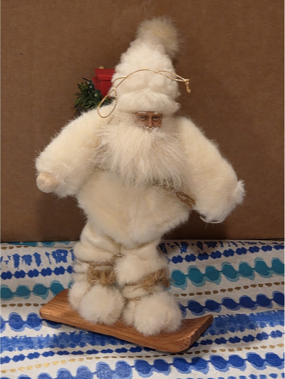 Tina Mitchell Santa On Skis White Christmas Skiing Ski Woodland 10" Ornament